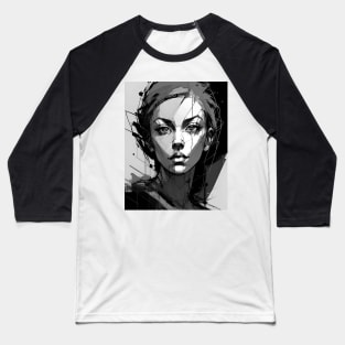 Woman In Black And White - Digital Portrait Baseball T-Shirt